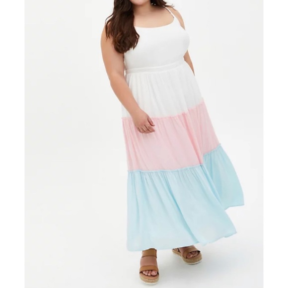 Torrid Colourblock Challis Tiered Maxi Dress Size 1X (14-16) - Picture 1 of 7